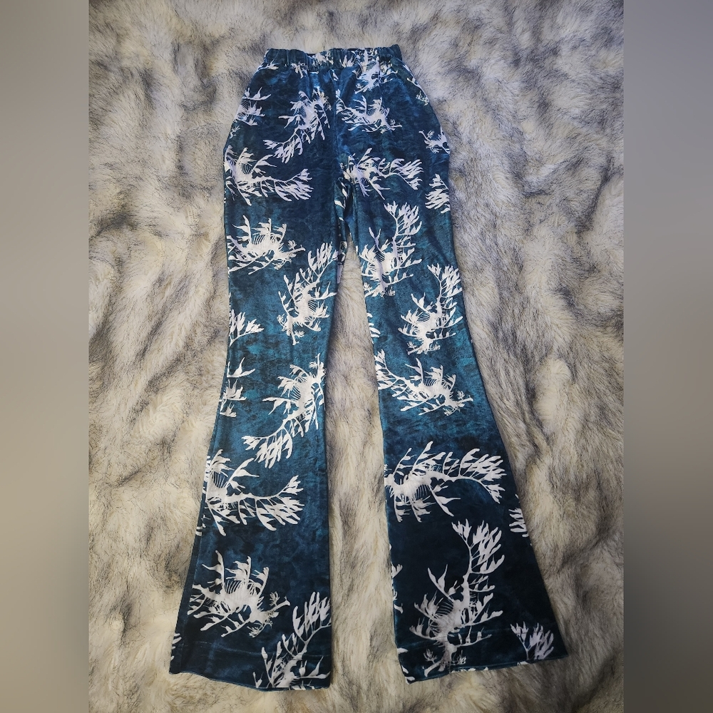 Blackmilk Leafy Sea Dragon Velvet Bootcut Pants